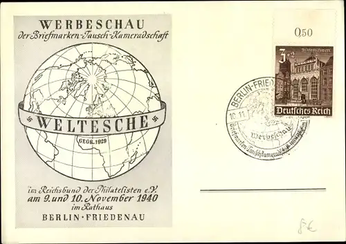 Künstler Ak Berlin Schöneberg Friedenau, Briefmarken Werbeschau Weltesche 1940