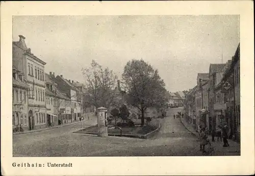 Ak Geithain in Sachsen, Straßenpartie in der Unterstadt, Litfaßsäule