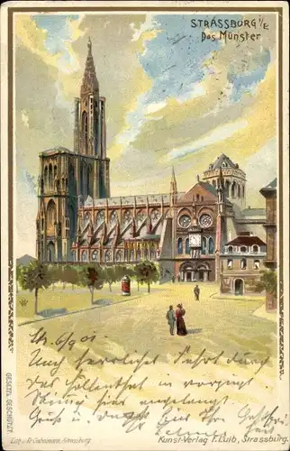 Litho Strasbourg Straßburg Elsass Bas Rhin, Das Münster