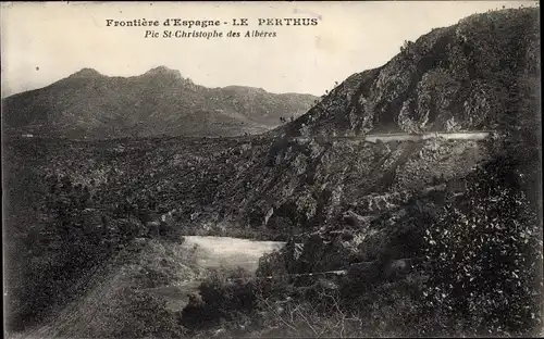 Ak Le Perthus Pyrénées Orientales, Pic St. Christophe des Alberes, Frontiere d'Espagne