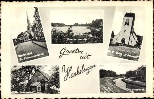 Ak Haaksbergen Overijssel, Markt, R. K. Kerk, De Bommelas, Buurserbeek