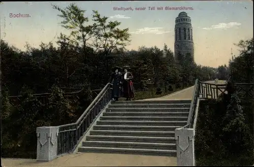 Ak Bochum im Ruhrgebiet, Stadtpark, Bismarckturm, Treppen