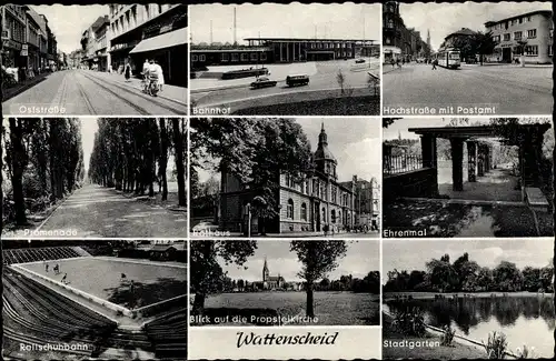 Ak Wattenscheid Bochum Ruhrgebiet, Bahnhof, Hochstraße, Postamt, Stadtgarten, Oststraße