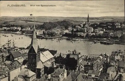 Ak Flensburg in Schleswig Holstein, Blick vom Gymnasiumturm