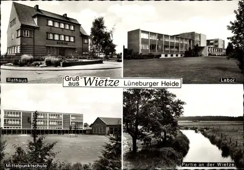 Ak Wietze in der Lüneburger Heide, Labor, Rathaus, Mittelpunktschule