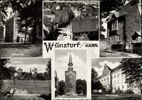 Ak Wunstorf in Niedersachsen, Stiftskirche, Teilansicht, Rathaus, Stadtkirche