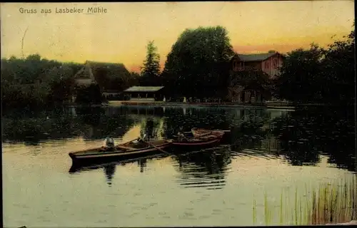 Ak Tremsbüttel in Schleswig Holstein, Lasbeker Mühle, Ruderboote