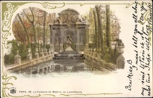 Litho Paris VI., Jardin du Luxembourg, La Fontaine de Medicis