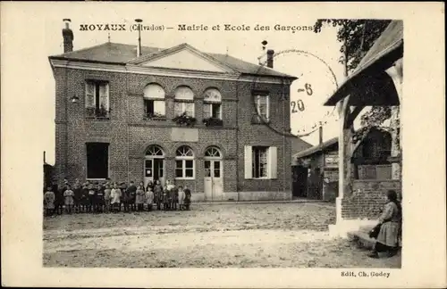 Ak Moyaux Calvados, Mairie et Ecole des Garcons