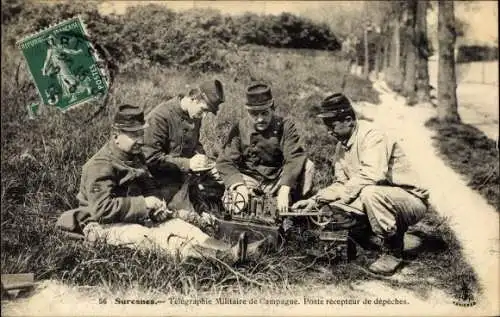 Ak Suresnes Hauts de Seine, Telegraphie Militaire de Campagne, Poste recepteur de depeches