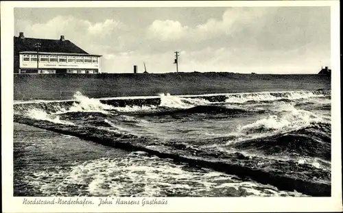 Ak Norderhafen Insel Nordstrand in Nordfriesland, John Hansens Gasthaus