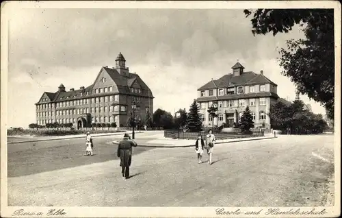 Ak Riesa an der Elbe Sachsen, Carola- und Handelsschule