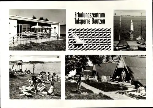 Ak Bautzen in der Oberlausitz, Erholungsheim Talsperre Bautzen, Bungalow, Strand