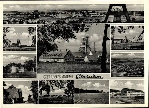 Ak Oberaden Bergkauen, Stadtpanorama, Schule Römerberg, Stadion, St. Barbara