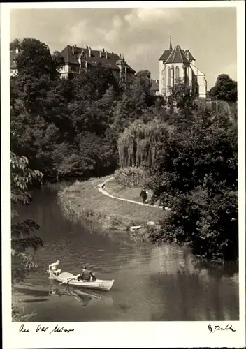 Ak Backnang an der Murr, Ruderboot, Park, Kirche, Fotograf Teschke