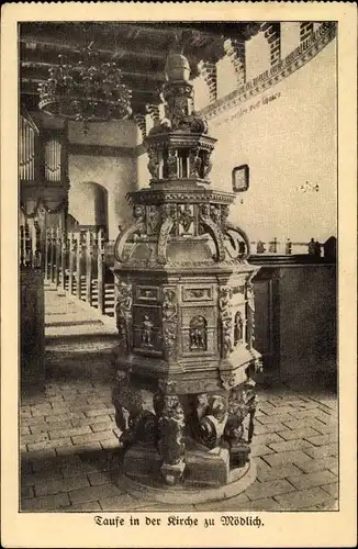 Ak Mödlich Lenzerwische in der Prignitz, Taufe in der Kirche