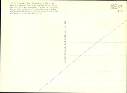 Ak Bad Dürkheim am Pfälzerwald, Fernsicht Gaststätte, Bes. J. Schmitt, Inneres