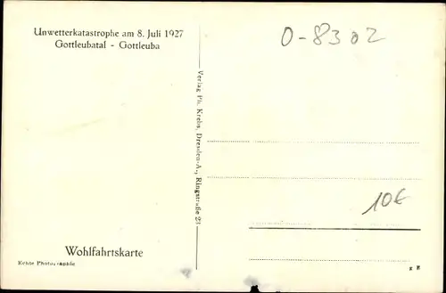 Ak Bad Gottleuba in Sachsen, Unwetterkatastrophe am 8 Juli 1927