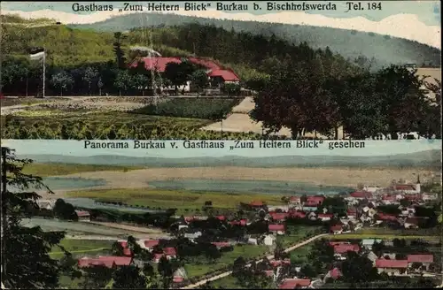 Ak Burkau in Sachsen, Gasthof Zum heitern Blick, Panorama