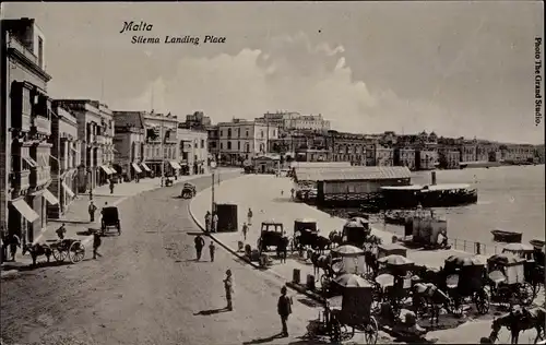 Ak Sliema Malta, Landing Stage, Blick auf den Ort