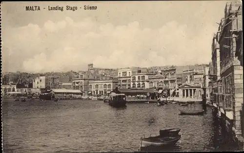 Ak Sliema Malta, Landing Stage, Blick auf den Ort