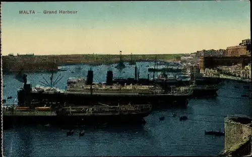 Ak Malta, Grand Harbour, Dampfschiffe