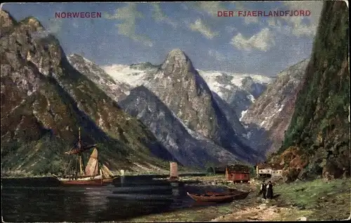 Künstler Ak Norwegen, Fjaerlandfjord, Landschaft