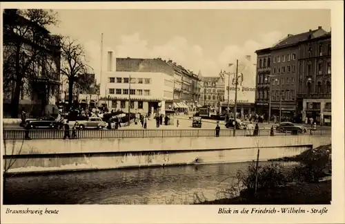 Ak Braunschweig in Niedersachsen, Blick in die Friedrich Wilhelm Straße, Brücke