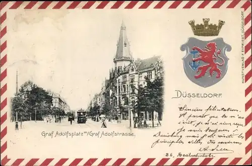 Präge Passepartout Wappen Ak Düsseldorf am Rhein, Graf Adolfplatz, Graf Adolfstraße