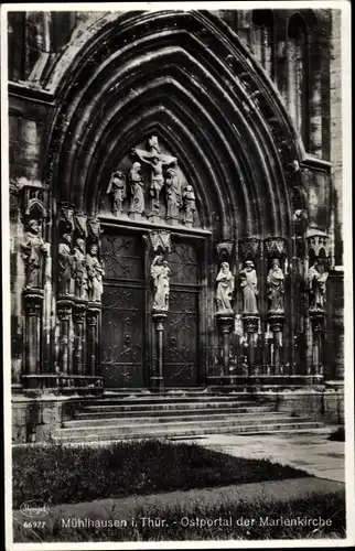 Ak Mühlhausen im Thüringer Unstrut Hainich Kreis, Ostportal der Marienkirche