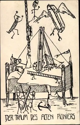 Künstler Ak Der Traum des alten Pioniers