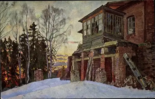 Künstler Ak Russland, Serie Echt russische Landschaften Nr. 23, Haus, Winteransicht