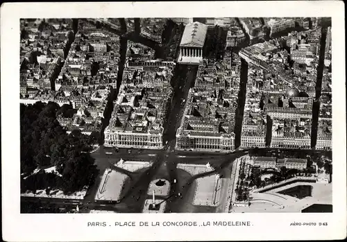 Ak Paris VIII., Place de la Concorde La Madeleine, Luftbild