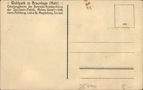 Ak Braunlage im Oberharz, Waldpark, Erholungsheim der Betriebskrankenkasse der Saccharin Fabrik AG