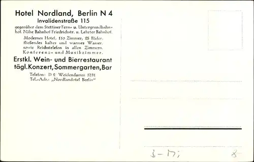 Ak Berlin Mitte, Hotel Nordland, Invalidenstraße 115, Bar, Innenansicht