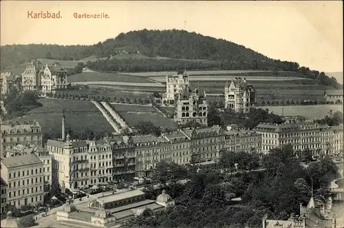 Ak Karlovy Vary Karlsbad Stadt, Gartenzeile, Teilansicht der Ortschaft