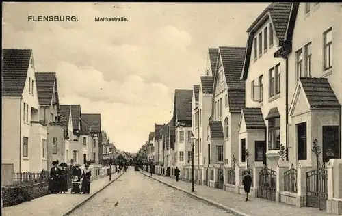 Ak Flensburg in Schleswig Holstein, Moltkestraße, Straßenpartie, Wohnhäuser