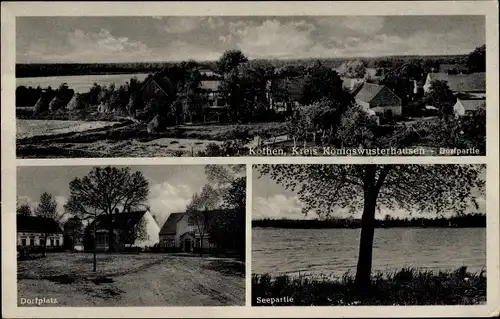 Ak Köthen Märkisch Buchholz in Brandenburg, Dorfpartie, Dorfplatz, Seepartie