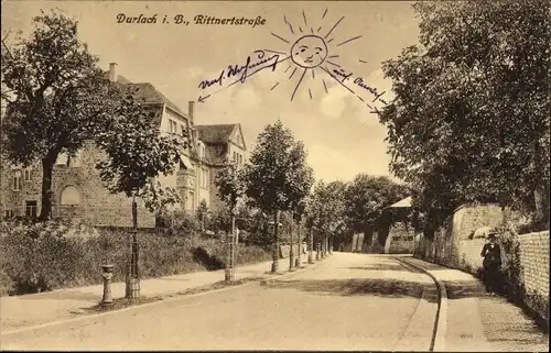 Ak Durlach Karlsruhe Baden Württemberg, Rittnerstraße, Straßenpartie