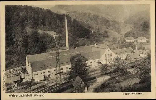 Ak Weisenbach im Murgtal, Talblick auf die Papierfabrik F. Holtzmann, Wolfsheck, Weisenbachfabrik