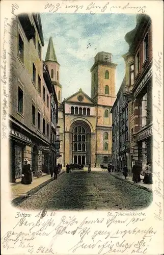 Ak Zittau in der Oberlausitz, St. Johanniskirche, Geschäftsstraße, Handlung Oehme