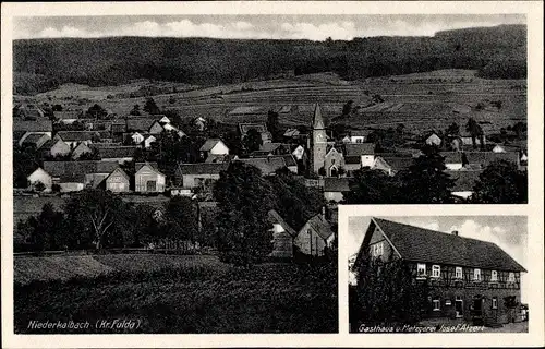 Ak Niederkalbach Kalbach Hessen, Totalansicht vom Ort, Gasthaus und Metzgerei Josef Atzert