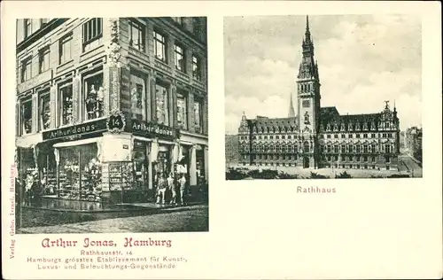 Ak Hamburg, Kunsthandel Arthur Jonas, Rathausstraße 14, Rathaus