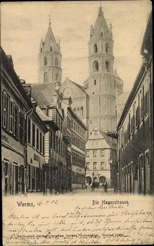 Ak Worms in Rheinland Pfalz, Die Hagenstraße, Kirche