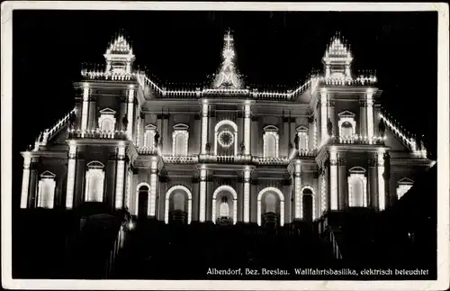 Ak Wambierzyce Albendorf Schlesien, Wallfahrtsbasilika, elektrisch beleuchtet