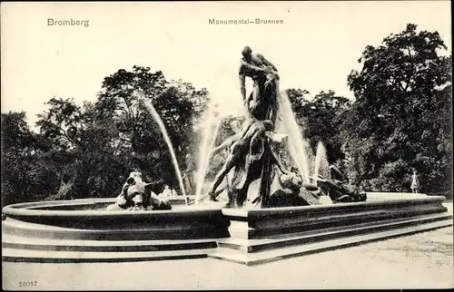 Ak Bydgoszcz Bromberg Westpreußen, Monumentalbrunnen