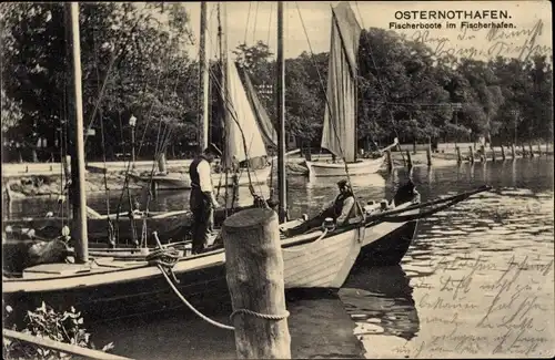 Ak Warszów Osternothafen Świnoujście Swinemünde Pommern, Fischerboote, Fischerhafen