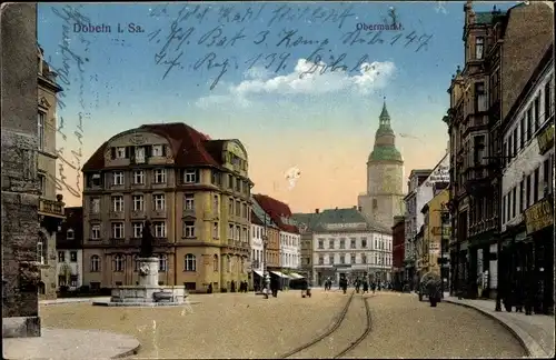 Ak Döbeln in Mittelsachsen, Obermarkt, Straßenpartie