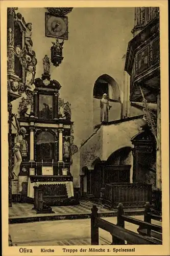 Ak Oliva Gdańsk Danzig, Kirche, Treppe der Mönche zum Speisesaal