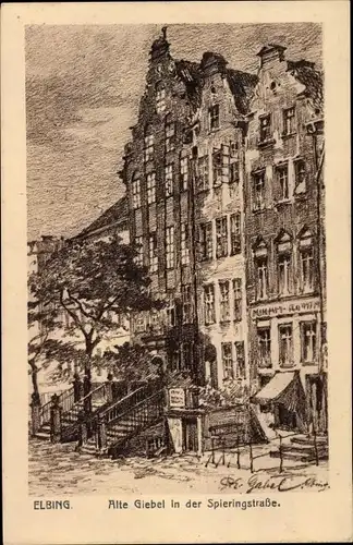 Künstler Ak Elbląg Elbing Westpreußen, Alte Giebel in der Spieringstraße